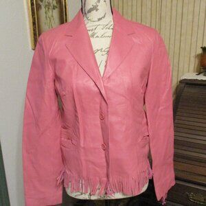 Vintage NWOT Newport News Pink Fringed Short Lined Leather Jacket
